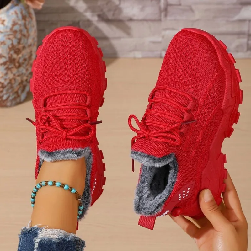Tênis térmicos de inverno para - Knit Fabric Lace Up Sneakers avaliação e preço