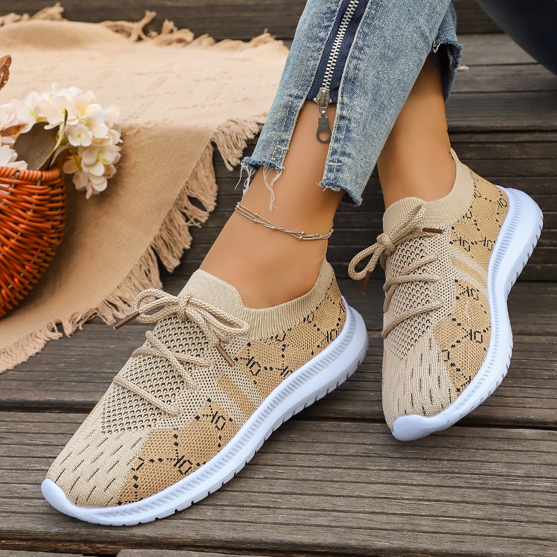 2026 Novos Tênis Femininos Red - Knit Fabric Lace Up Sneakers avaliação e preço