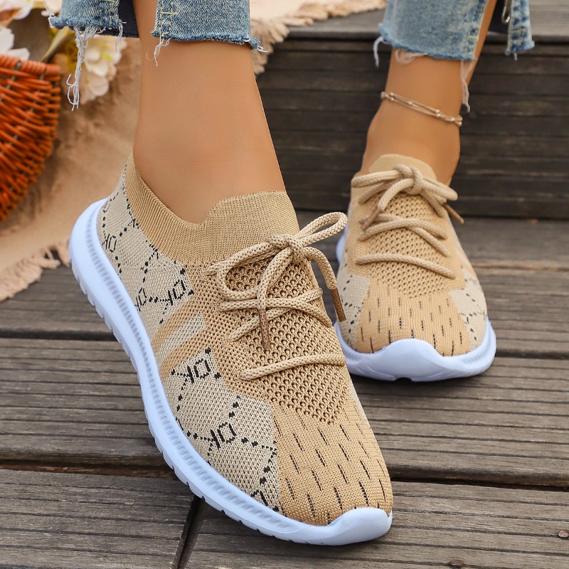 2026 Novos Tênis Femininos Red - Knit Fabric Lace Up Sneakers avaliação e preço